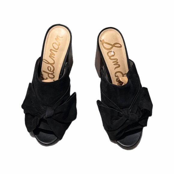 Sam Edelman Sandals Womens 8.5M Black Suede Bow Heel Open Toe YUMI Chic Party - Picture 14 of 16